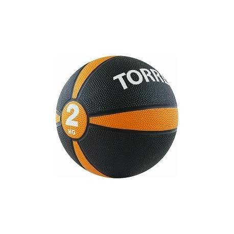 Медбол TORRES 2 кг, резина, диаметр 19,5 см, черно-оранжево-