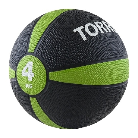Медбол TORRES 4 кг, резина, диаметр 21,9 см, черно-зелено-белый