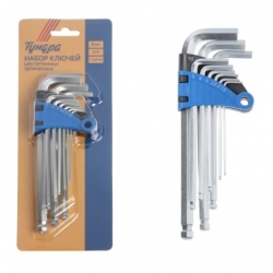 Набор шестигранников ТУНДРА, удлиненные с шаром, CrV, 1.5 - 10 мм, 9 шт.