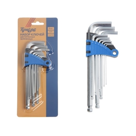 Набор шестигранников ТУНДРА, удлиненные с шаром, CrV, 1.5 - 10 мм, 9 шт.