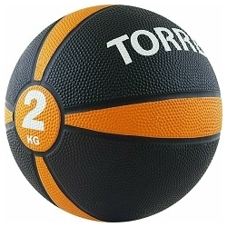 Медбол TORRES 2 кг, резина, диаметр 19,5 см, черно-оранжево-