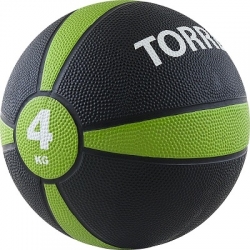Медбол TORRES 4 кг, резина, диаметр 21,9 см, черно-зелено-белый